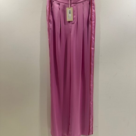 Ramy Brook Silk Pants. Pink Lara Pants With Red Piping - Picture 4 of 5